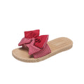 Bow-tie slides women's outdoor beach sandals 2024 summer new fashion plaid non-slip soft sole thong sandals
