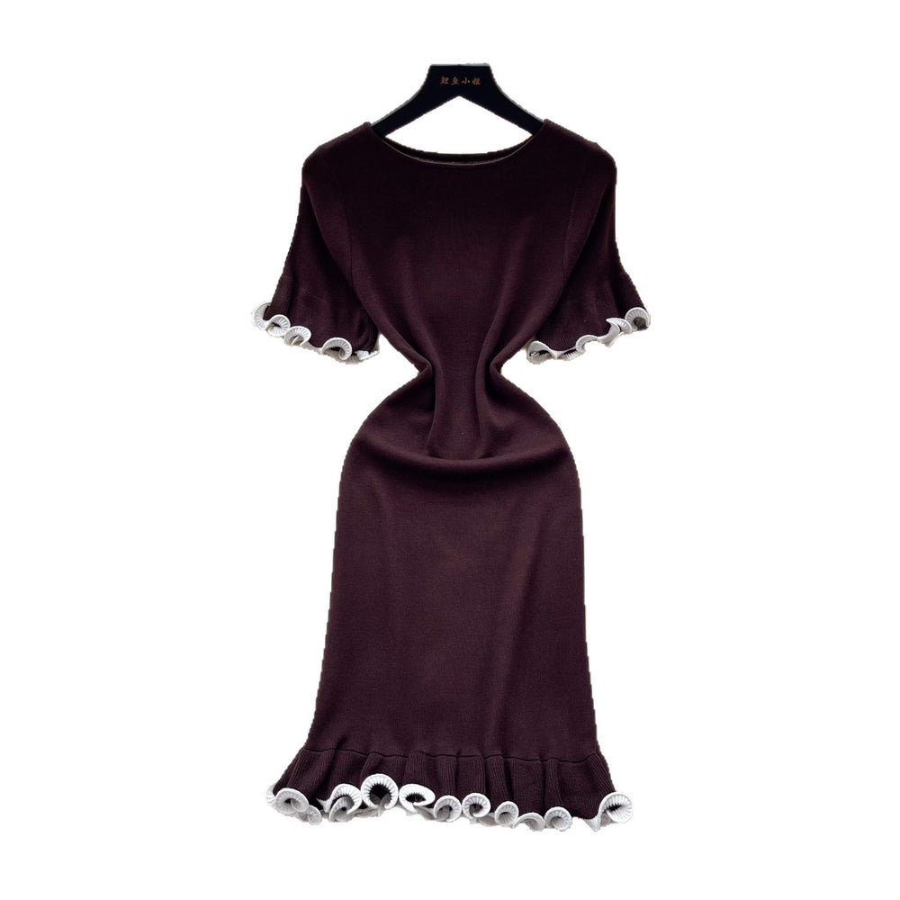 Korean style commute ruffle knit dress - women's  summer high-waisted slimming a-line dress - elegant and high-end