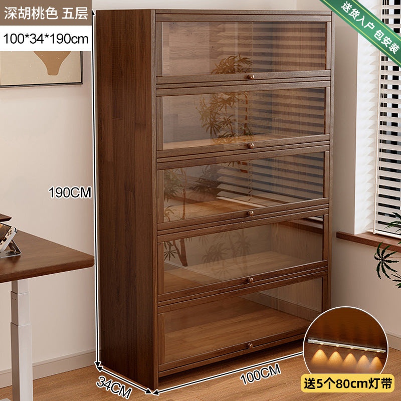 Retro American floor-to-ceiling bookcase Solid wood small cabinet Locker Living room storage Display cabinet Integrated dust rack