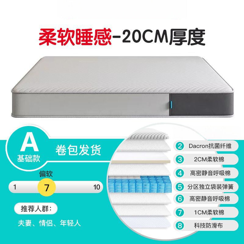 Rolled natural latex mattress with independent coils - compressed roll-packed, extra thick, and ultra-soft mattress