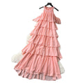 French sleeveless off-the-shoulder halter neck sexy dress - women's summer tiered ruffle cake dress - vacation style slimming maxi dress