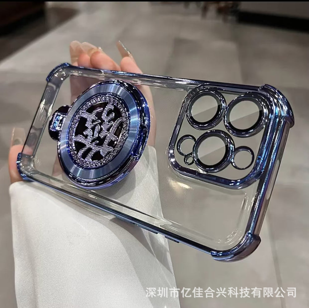 Suitable for apple 17 mobile phone case, accessible luxury rotating trendy brand magnetic suction bracket iphone15 european and american four-corner couple case