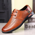 Men's summer hollow-out breathable casual shoes, soft leather korean style british trendy dad shoes, hidden heel leather clogs