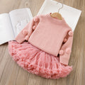 Girls' christmas sweater dress set - kids' round neck fleece-lined thickened princess dress two-piece puffy skirt autumn/winter outfit