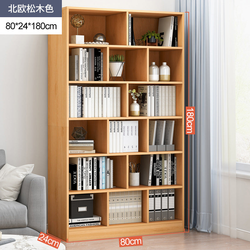 Simple bookshelf floor-to-ceiling against the wall, living room shelf layered storage rack, storage cabinet integrated, simple household bookcase