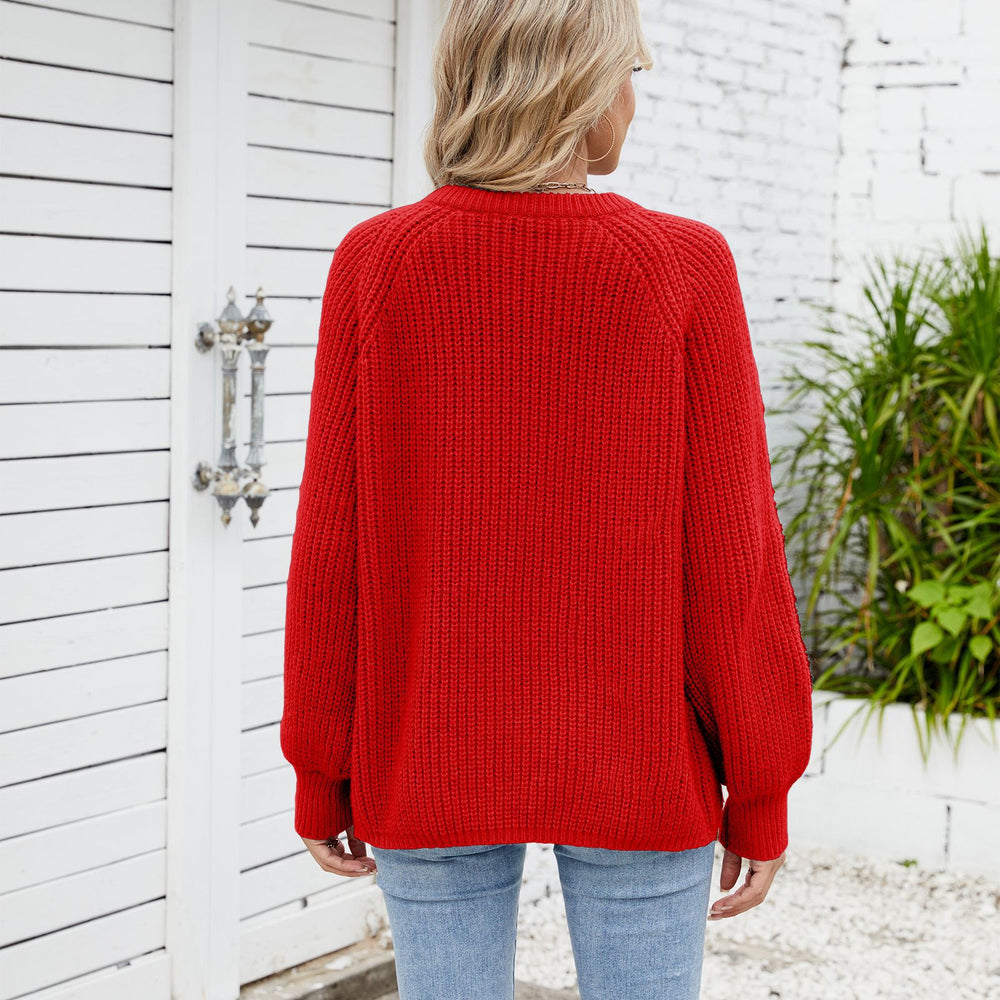 Fashion cross-border export women's clothing new arrival   loosecasual round neck sweater one-row button tops trendy