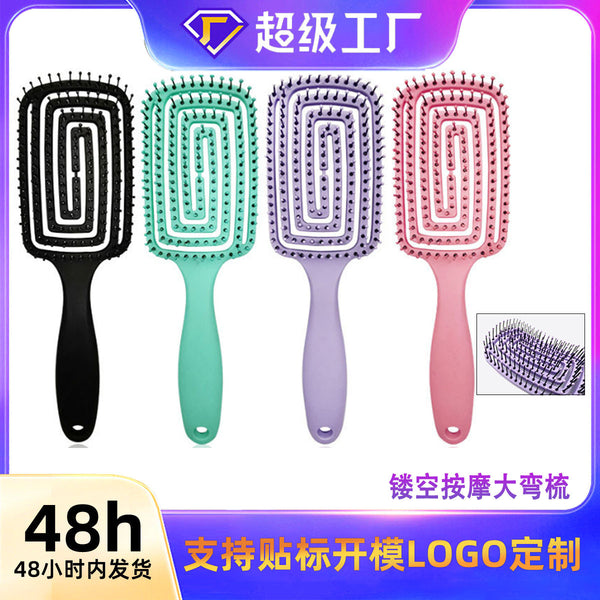Foreign trade hot sale, women's comb, straight hair comb, massage head, large curved comb, hollow curved mosquito coil comb, octopus comb