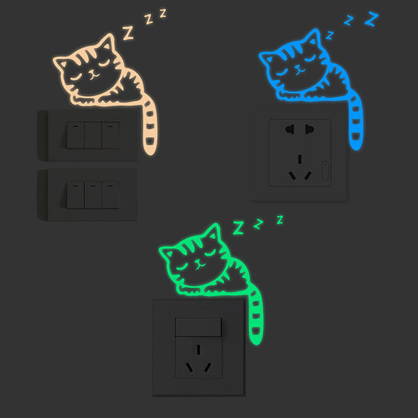 Foreign trade  new kitten sleeping luminous decorative wall sticker living room bedroom creative fluorescent switch self-adhesive sticker