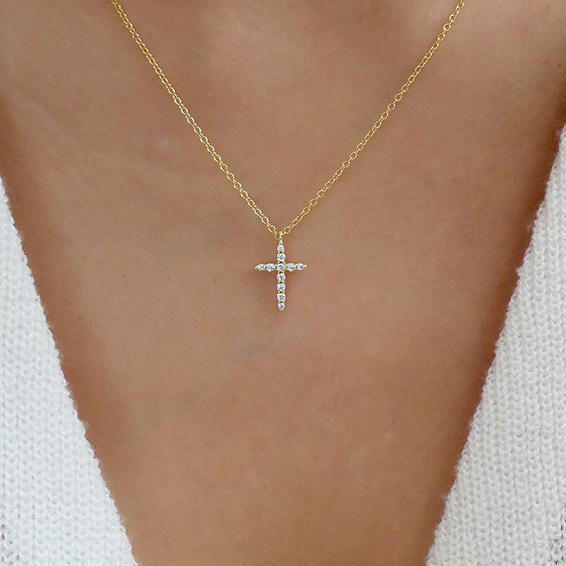 Wholesale gold cross necklaces - cross-border fashion, european & american style, high-end personalized jewelry, trendy ins style diamond-studded alloy pendants for women