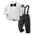 Wholesale children's clothing: new autumn long-sleeve white shirt with tie and overalls - stylish korean style formal wear for kids