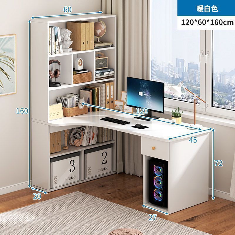 Corner desk bookshelf combo - all-in-one home study desk with drawers for students, high schoolers, and computer use