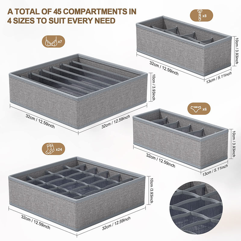 Drawer Storage Separation Underwear Panty Storage Box Grid Storage Box Socks Bras Clothes Storage Classification Fabric