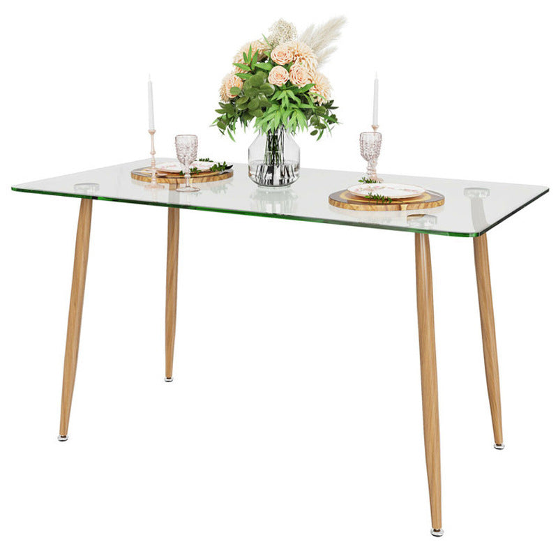 Glass dining table small apartment table for homecasual cream style rectangular tempered glass dining table
