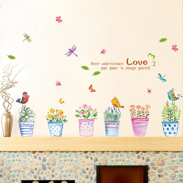 Hand painted potted wall sticker, bedroom living room TV sofa background decoration removable self-adhesive sticker XL8169