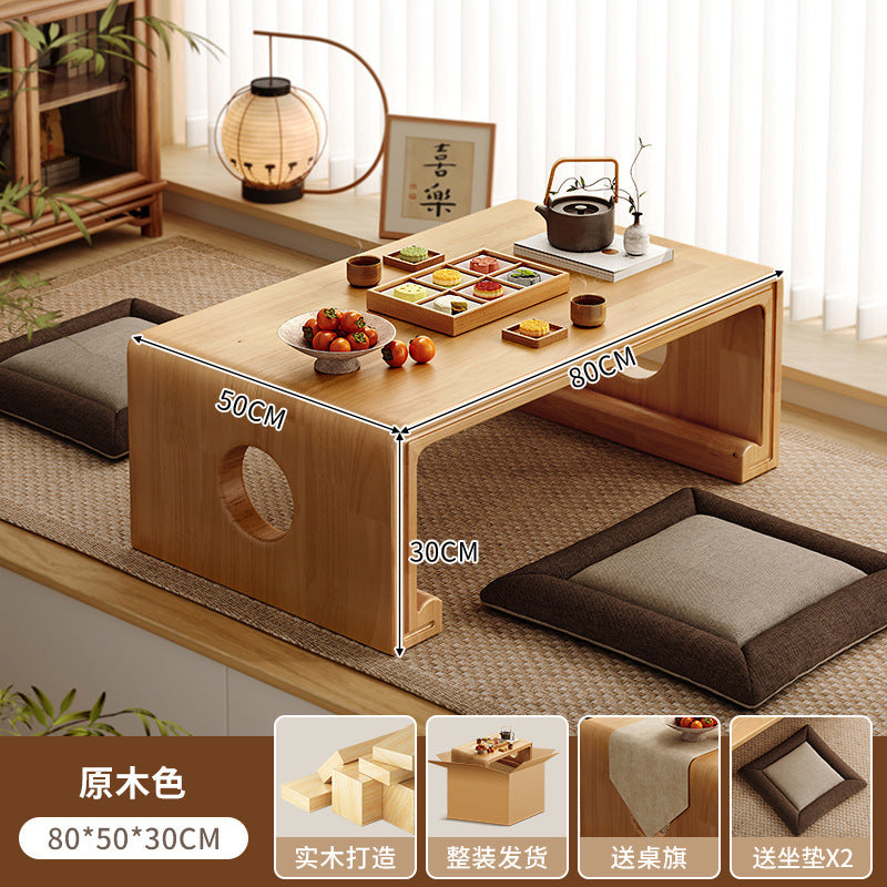 Solid wood bay window cabinet storage locker household balcony renovation window sill antique bookshelf Japanese dust-proof bookcase