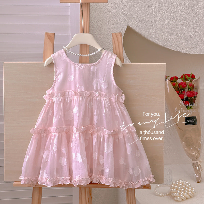 Girls' dress  summer new arrival - sleeveless, heart-embellished, ultra-fairy princess dress for kids
