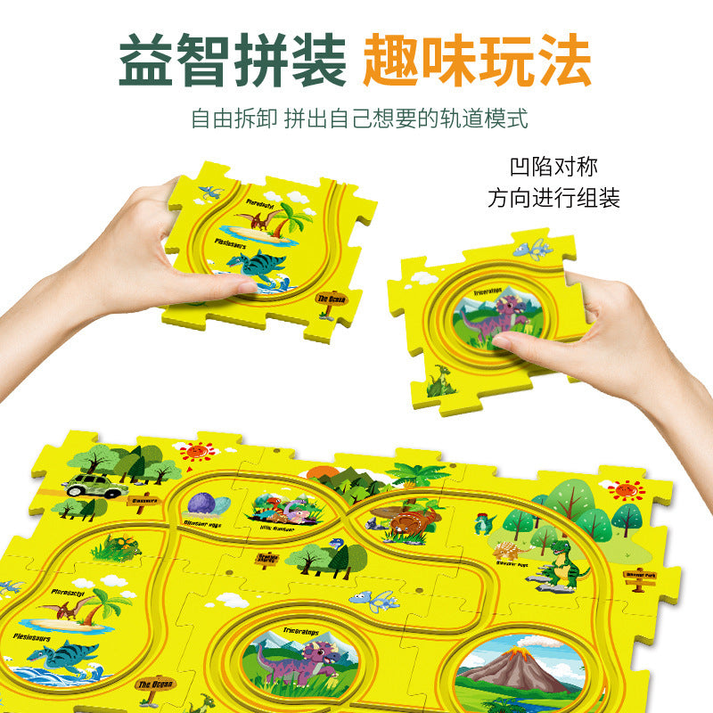 Diy children's educational track car set - multiple scene city map building electric puzzle track car