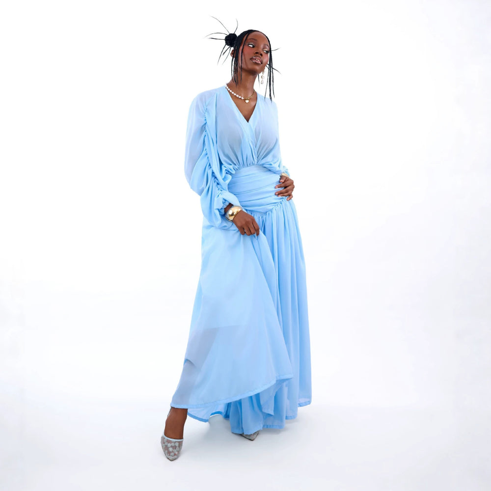 European and american cross-border women's fashion:  summer new arrivals - chic v-neck blouse and high-waisted midi skirt set