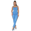 European and american cross-border women's clothing:  women's tie-waist jumpsuit, fashionable and sexy side drawstring denim overalls