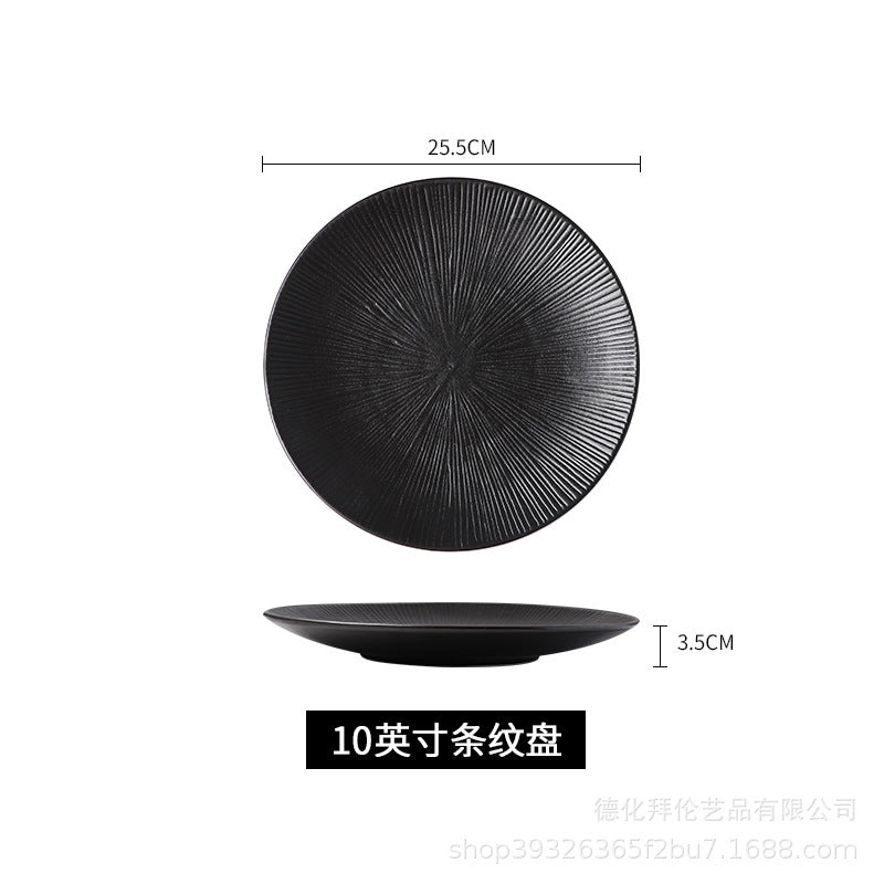 Black striped steak plate - household western dinner plate, pasta plate, japanese ceramic dinnerware plate, creative dish plate - wholesale