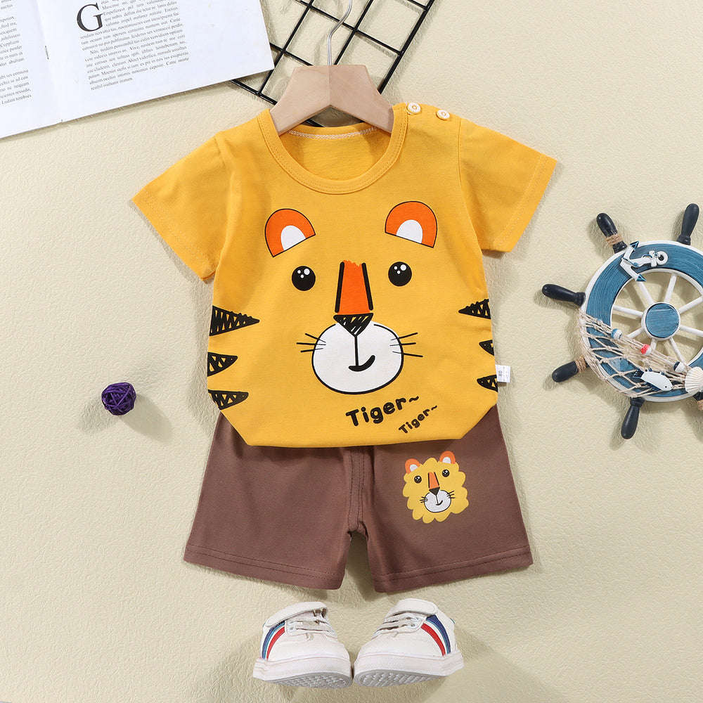 summer new arrival: 100% cotton kids' short-sleeve t-shirt and shorts set - korean style infant and toddler two-piece outfit