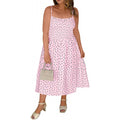 Amazon plus size midi dress women's  summer new polka dot square neck beach sundress