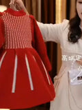 new year's & christmas girls' sweater dress - bow accent, chanel-inspired sweet knit dress