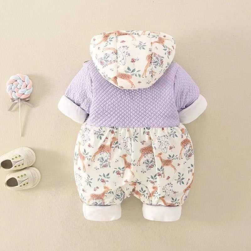 Newborn infant baby girl onesie - newborn to first birthday, thickened, faux two-piece outerwear, super cute romper, trendy swaddle
