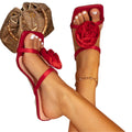 Huizhou amazon women's high heel sandals - red fashion rose square toe slip-on heels