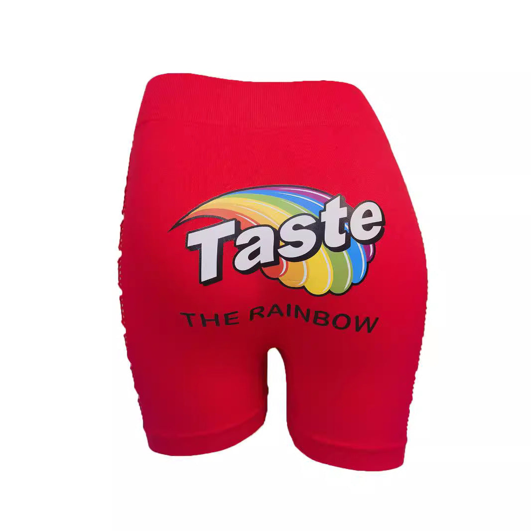 Cross-border hot-selling printed hollowed-out sexy yoga pants, women's fitness sports tight boxer shorts