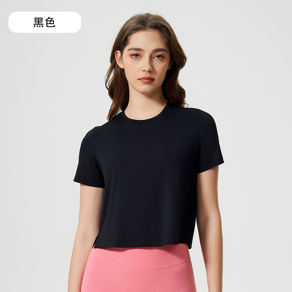 Summer crew neck yoga top - short, loose fit, quick-dry, women's lightweight & breathable activewear t-shirt d25016