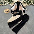 Light mature style knittingtops shawl outwearsuit women's autumwork clothingclassy wide-leg pants slimming look three-piece set