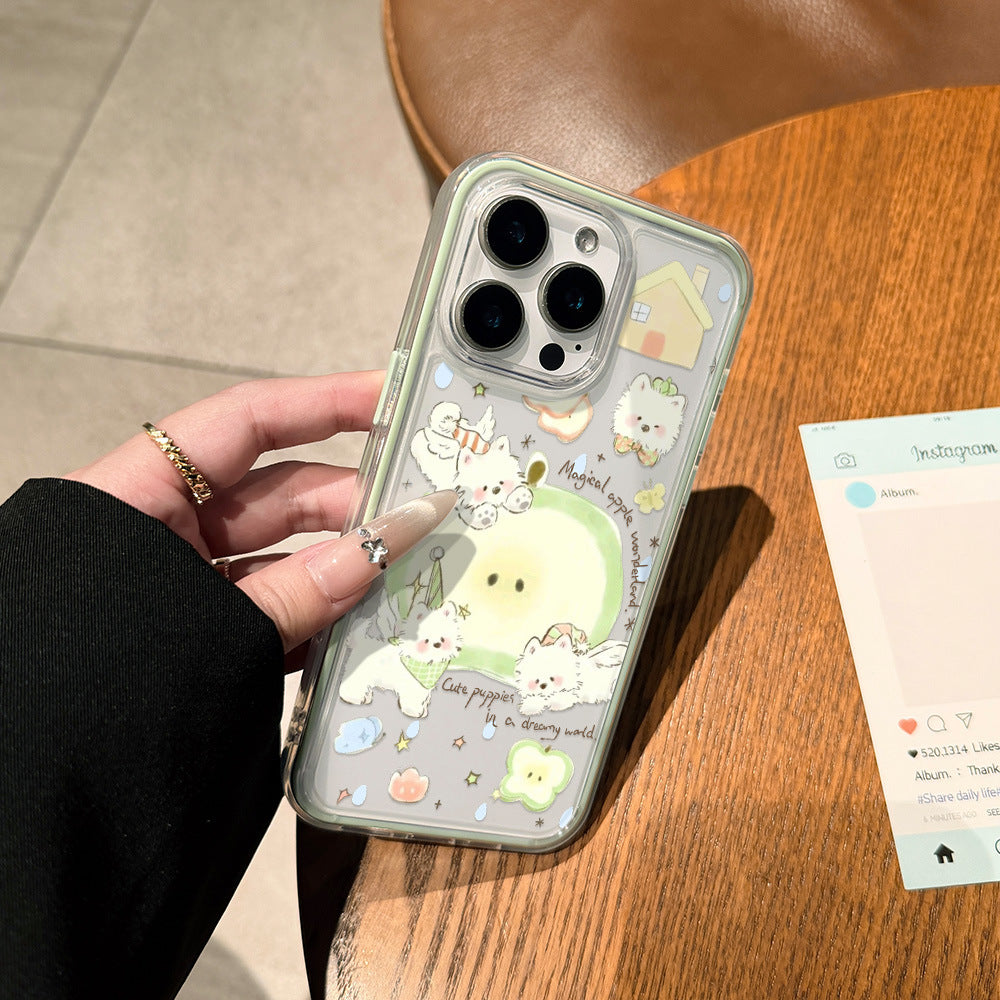 Suitable for apple 17promax magic green apple puppy phone case iphone16 cute 15 anti-fall colorful case