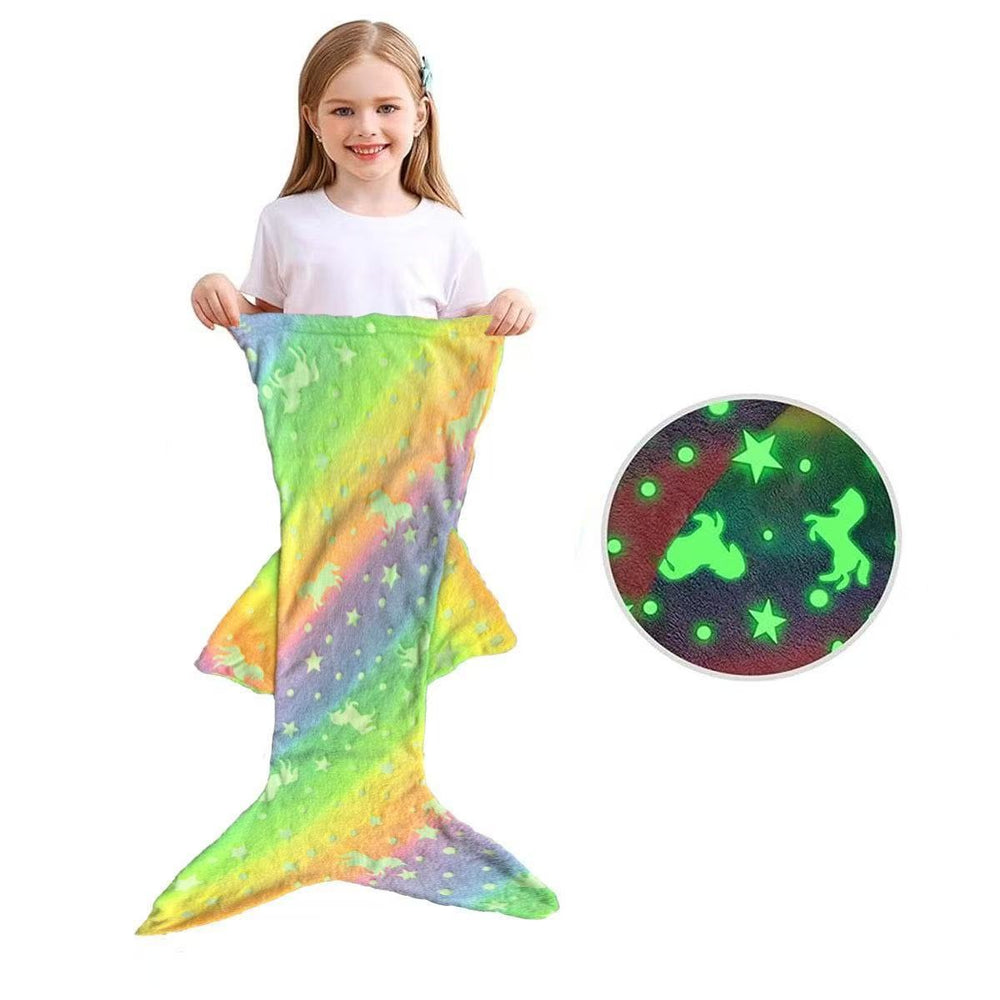 new arrival mermaid starry sky luminous kids sleeping bag flannel luminous blanket heattechfall and winter lazy blanket
