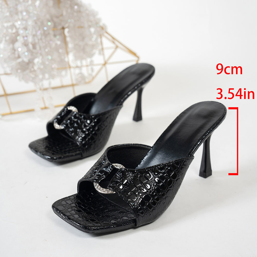 Fashionexportnew arrival high-heeled fish mouth slippers for women cross-border crocodile pattern open toe stiletto heel fashion women's sandals