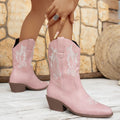 autumembroider british style mid-heeled knight boots women's foreign trade thick heel v-mouth retro large size mid-calf boots