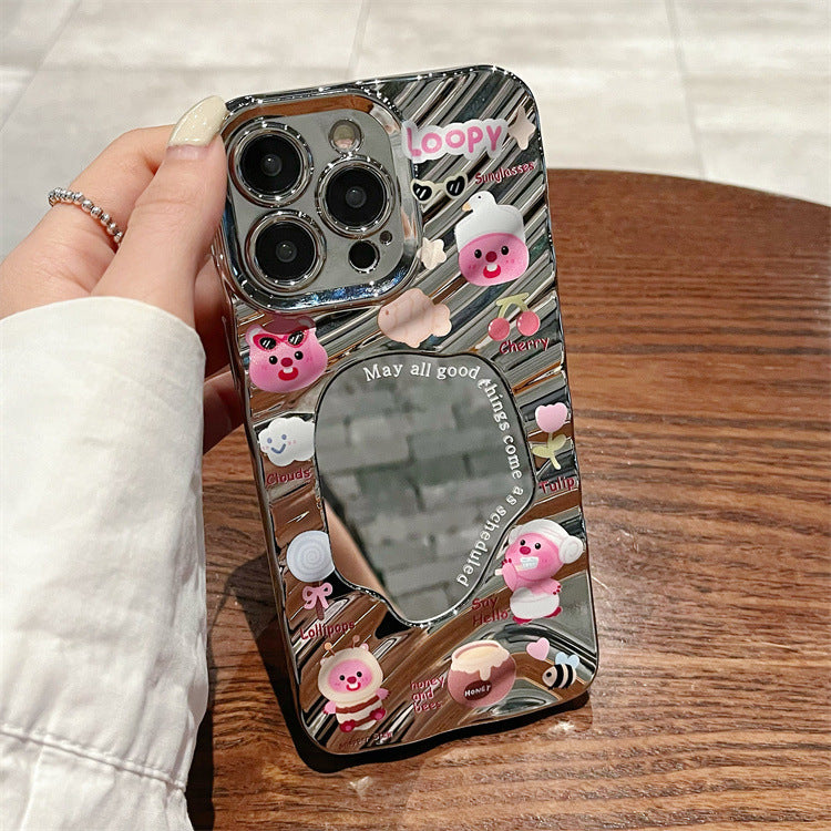 Wavy mirror iphone 16 case, cute beaver phone cover, apple 11 electroplated 14 tpu full coverage protective case