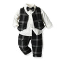 Boys' spring/autumn outfit set: baby boy plaid vest, korean style children's first birthday dress, boys' suit