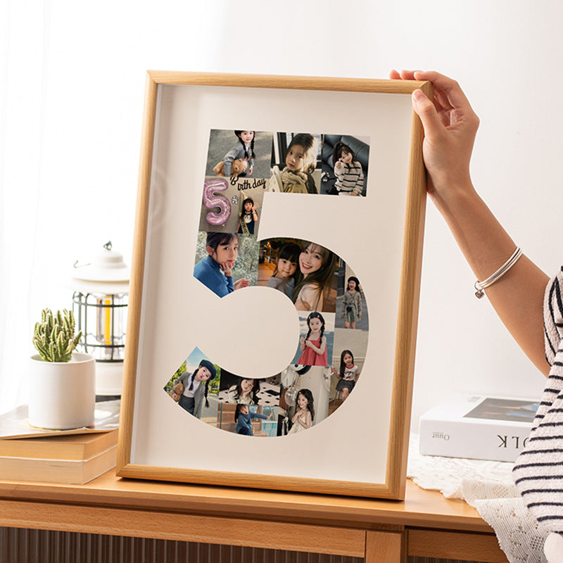 One-year-old commemorative photo frame photo DIY growth record couple baby birthday table number 2 puzzle frame