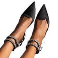 new pointed-toe rhinestone sandals for women, export quality, european and american style, flat heel, size 42, silk satin, open back with buckle closure