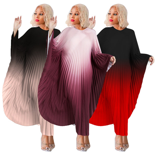 N7933 European and American large-size women's clothing 2023 autumn and winter temperament elegant fashion pullover cape bat sleeve dress
