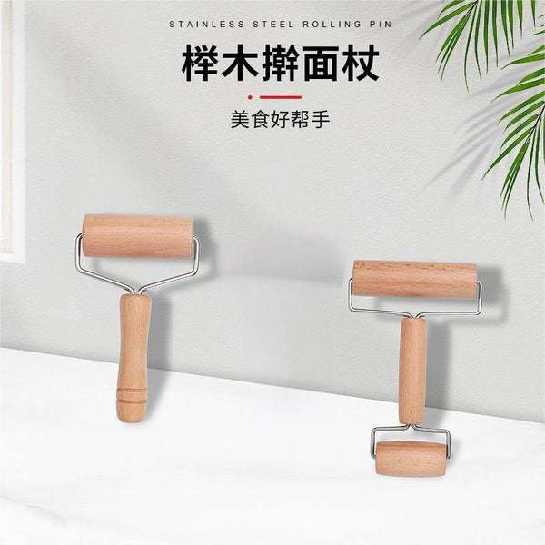 Cross-border roller rolling pin noodle stick double-headed wooden manual dumpling skin baking pressing surface handheld rolling noodle stick wholesale