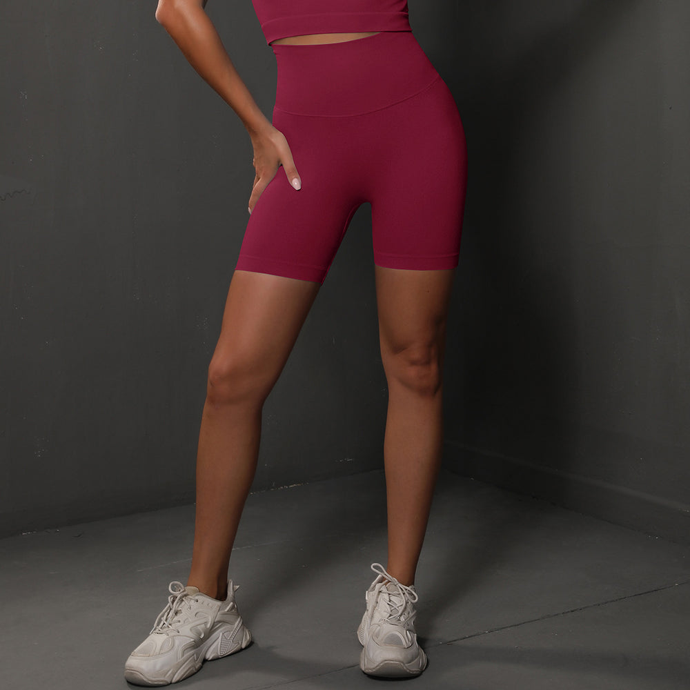 fashion seamless knitting peach smiley pure color breathable three-point yoga pants running fitness sports shorts women