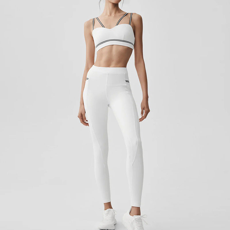 new arrival yoga clothes high waist hip lift tummy control slimming look sling beautiful back running sports intimates bra suit for women