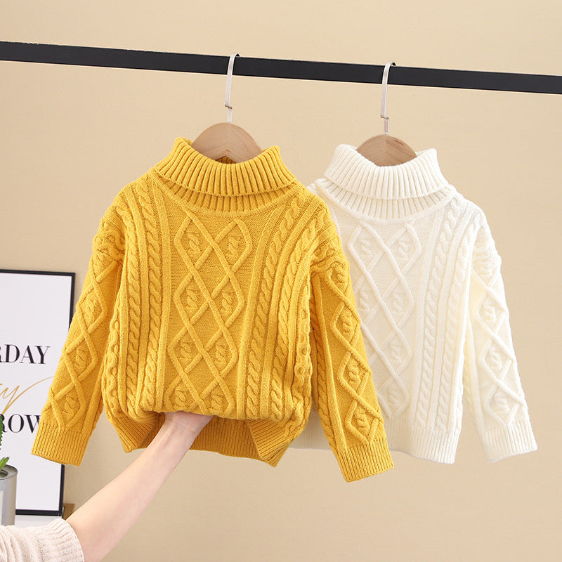Kids' sweater  winter high neck double collar pullover boy's and girl's thickened knitted base layer top