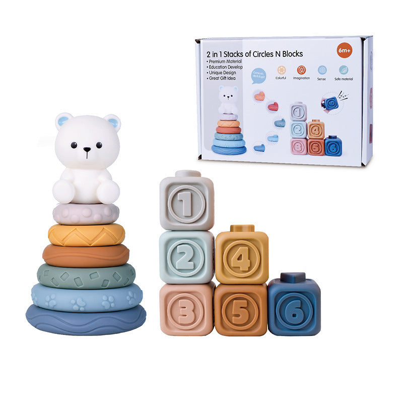 Cross-border  export baby soft glue stacking music baby stacking tower square building block digital cognitive toy