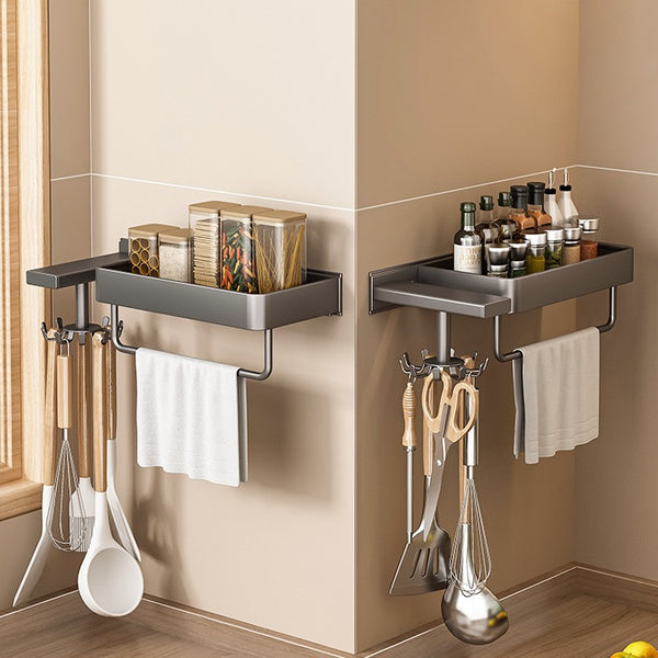 Kitchen Rotating Hook Wall Mounted Shelf Kitchenware Spatula Spoon Cutting Board Hanger No Punching Seasoning Storage Rack