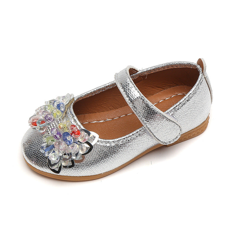 Girls'  spring new bowknot soft sole princess leather shoes for mid-to-large children - wholesale magic tape closure kids' shoes (direct from manufacturer)