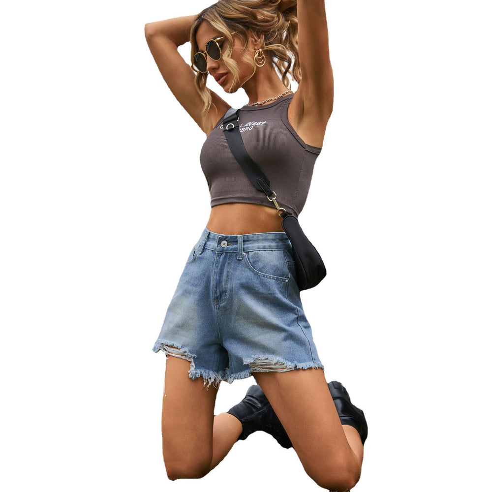 European and american women's clothing cross-border trade  new arrival slimming look holeeasiest for matchslimming look denim casualshorts for women