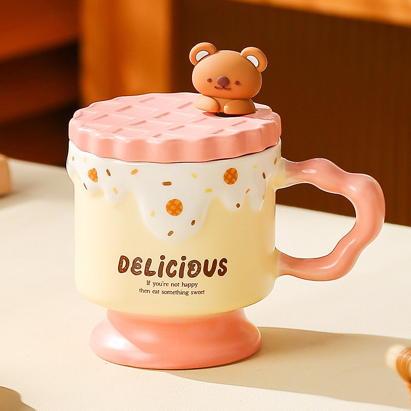 New arrival small fresh style ceramic cup girlcute water cup with lid for girlfriend sister couple gift coffee cup